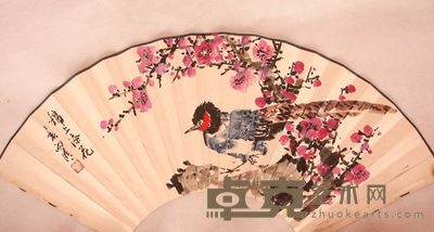 江雨晴《书法花鸟》扇面 