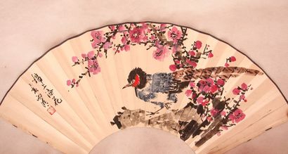 江雨晴《书法花鸟》扇面
