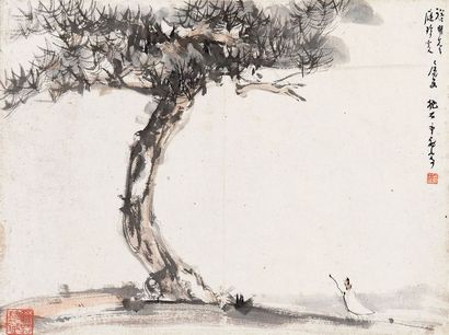 傅抱石 松下策杖图 立轴