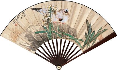 任颐 陆润庠 戊子（1888年）作 花鸟 小楷 成扇