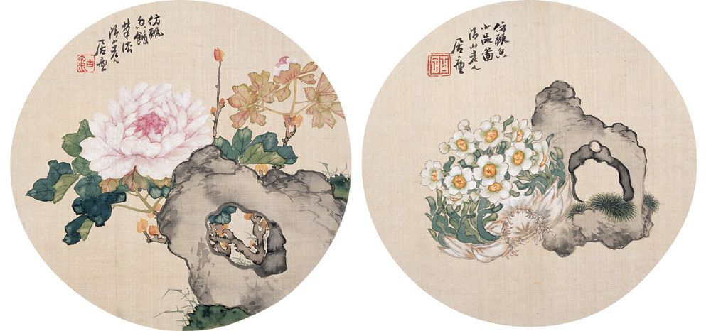 居廉 花卉小品 (二帧) 扇面