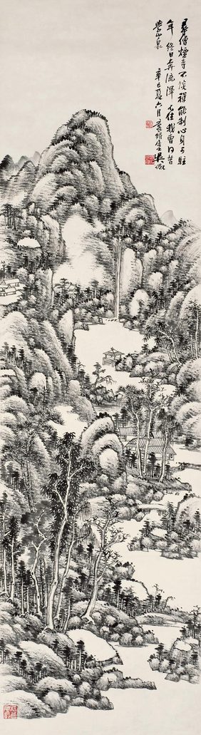 吴徵 辛巳（1941年）作 秋林烟寺图 立轴