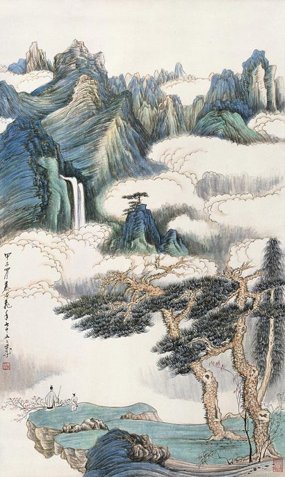 慕凌飞 甲子（1984年）作 观瀑图 立轴