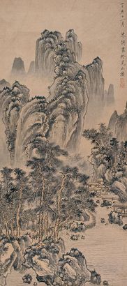 朱偁 丁亥（1887年）作 溪山竞秀图 立轴