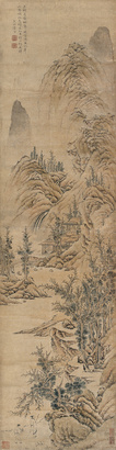 陆治 曳杖山行图 立轴
