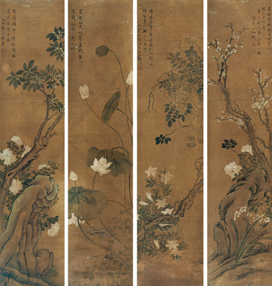 邹一桂 辛未（1751年）作 花卉 四屏