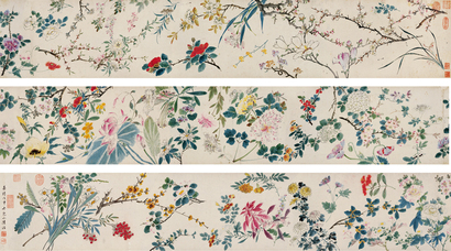 陆治 （款） 戊申（1548年）作 百花图卷 手卷