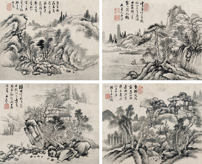石溪 （款） 仿古山水册 册页