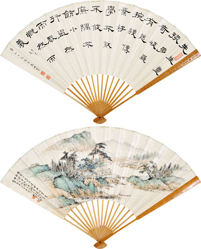 赵松声 高振宵 山水书法扇 （一把）