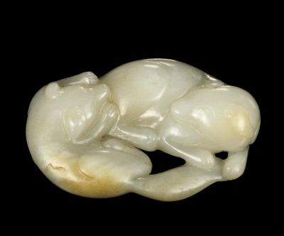 MING DYNASTY A WHITE JADE BADGER GROUP