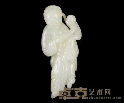 18TH CENTURY A WHITE JADE CARVING OF A LADY AND MONKEY 高8cm