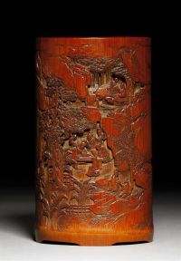 18TH CENTURY A FINELY CARVED BAMBOO BRUSHPOT