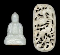 19TH CENTURY A PALE CELADON JADE CARVING OF AMITAYUS