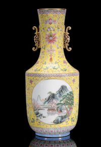 REPUBLIC PERIOD A YELLOW GLAZED FAMILLE ROSE VASE