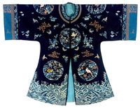 19TH CENTURY A SEMI-FORMAL ROBE OF MIDNIGHT BLUE SATIN