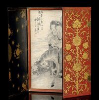 18TH CENTURY A PAINTED LACQUER TWIN DOORED SHRINE