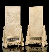 19TH CENTURY A PAIR OF IVORY TABLE SCREENS