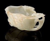 18TH CENTURY A PALE CELADON JADE LOTUS-FORMED BRUSH WASHER