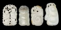 19TH CENTURY FOUR PALE CELADON JADE PENDANTS