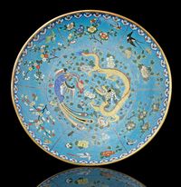 19TH CENTURY A CLOISONN? ENAMEL DRAGON AND PHOENIX DISH