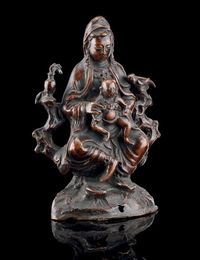 18TH CENTURY A BRONZE MODEL OF GUANYIN AND CHILD