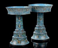 A PAIR OF CLOISONN? ENAMEL STANDS