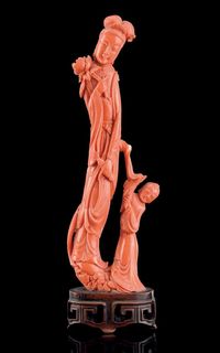 19TH CENTURY A CORAL FIGURAL CARVING