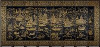 19TH CENTURY AN EIGHT-FOLD BLACK AND GILT LACQUER SCREEN