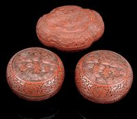 19TH CENTURY THREE CINNABAR LACQUER BOXES AND COVERS