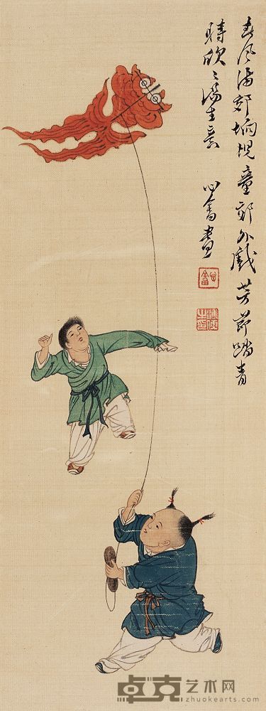 溥心畬 戏 镜心 33.5×13cm