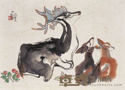 程十髮 三鹿图 镜心 39×54cm