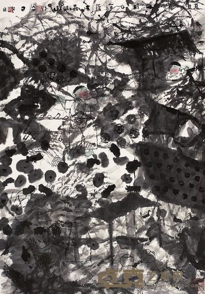 聂鸥 2001年作 夏日居山村 镜心 69×48cm