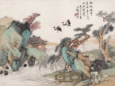 汪琨 1942年作 松鹤延年 镜心 34×44cm