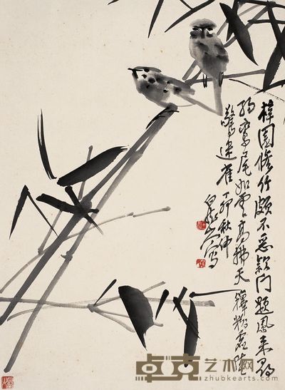 王震 1927年作 朱雀图 立轴 39×28cm