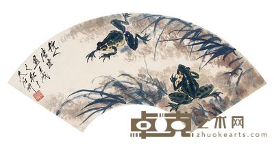 唐云 1982年作 双蛙图 镜心 18.5×52cm
