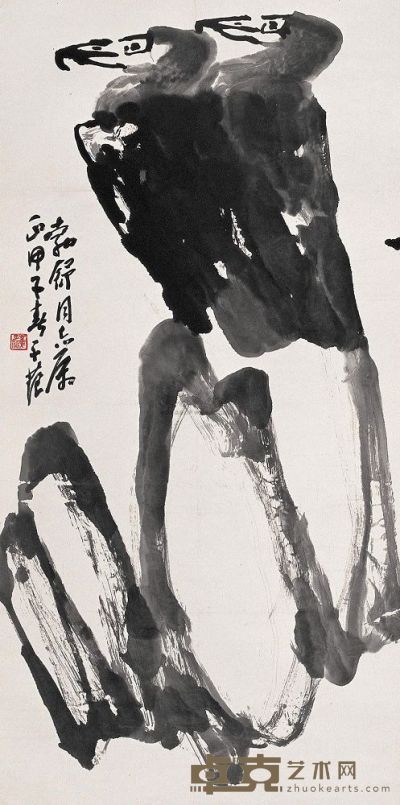 崔子范 甲子（1984年）作 双鹰图 立轴 136×68cm