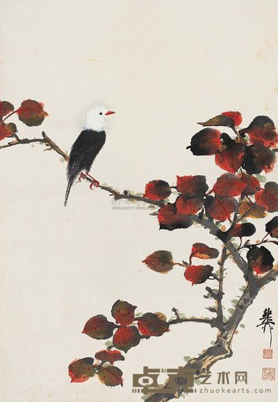 谢稚柳 红叶小鸟 镜心 69×48cm
