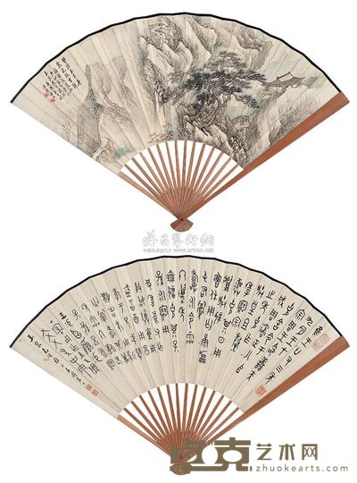 张石园 戊寅(1938年)作 书画合璧 成扇 19×48cm