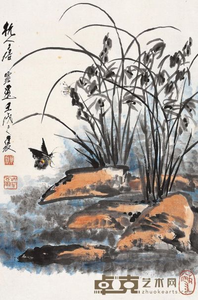 唐云 壬戌（1982年）作 兰蝶图 立轴 68×45cm