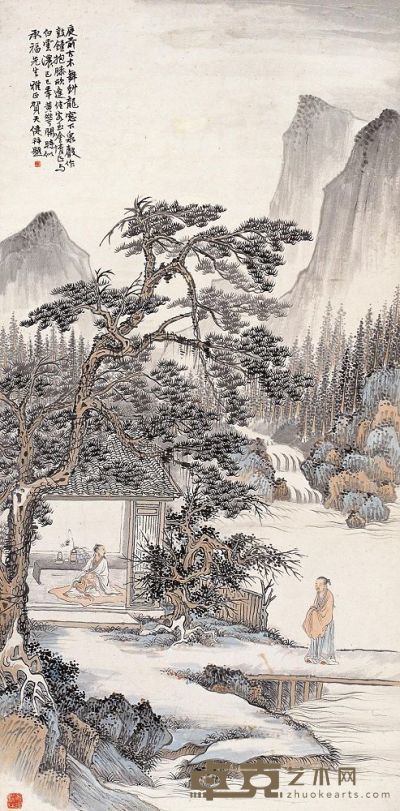 贺天健 己巳（1929年）作 松山隐士 立轴 107×53cm