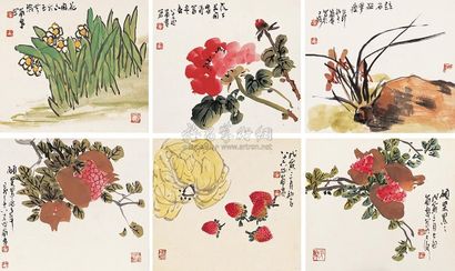 曹简楼 花卉 （六帧） 镜心