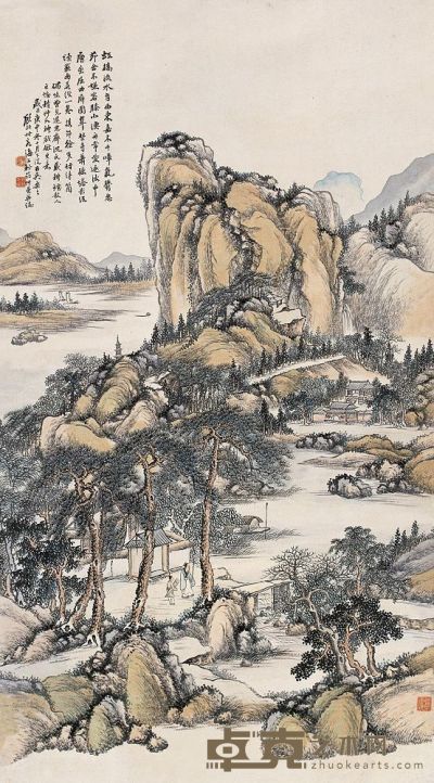 顾颐 庚申（1920年）作 仿古山水 立轴 140×77cm