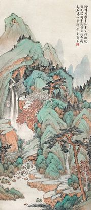 应野平 壬午（1942年）作 青绿山水 立轴