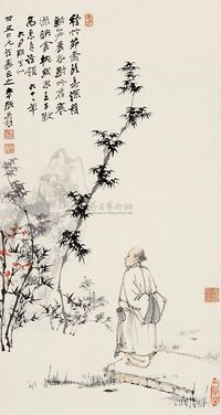 张大千 民国六十一年（1972年）作 高士图 镜心