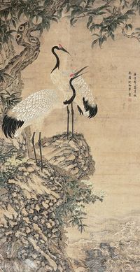 沈铨 庚子（1720年）作  双鹤嵩寿 立轴