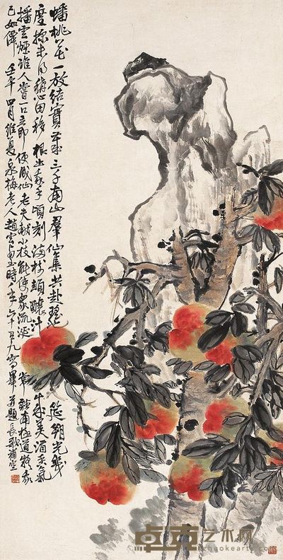 赵云壑 壬午（1942年）作 三千年结实之桃 立轴 137×68cm