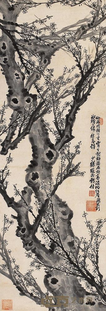 彭玉麟 傲梅 立轴 178×60cm