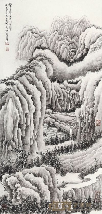 谢稚柳细笔山水 71×35cm
