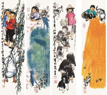 史国良 2003年作 人物 四屏