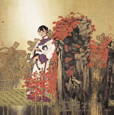 于文江 2000年作 小园香径独徘徊 镜心 69×68cm
